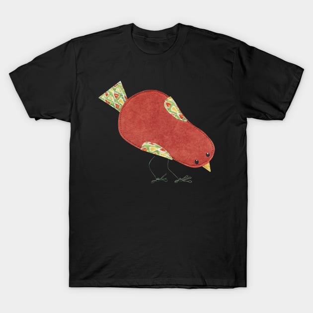 Funky little fabric art bird T-Shirt by MegMarchiando
